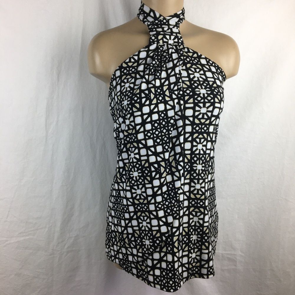 Black & White Graphic Print Sleeveless Halter top White House Black Market XS - Picture 2 of 5